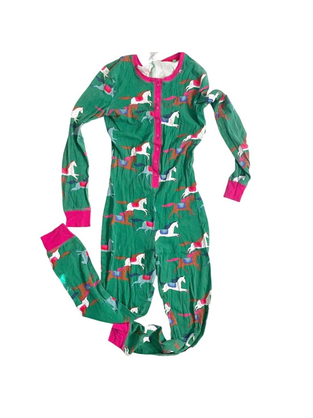 Mini Boden Girls Green Horse One Piece Pajamas, Size 15